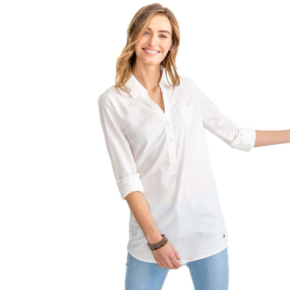 Southern Tide small Classic White Button-Down Shirt Kasey White Seersucker Tunic